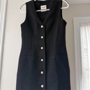 Abercrombie + Fitch Black Sleeveless Tweed Dress with Gold Buttons